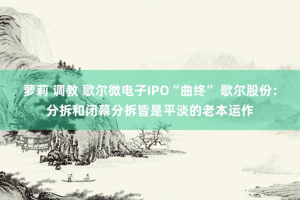 萝莉 调教 歌尔微电子IPO“曲终” 歌尔股份：分拆和闭幕分拆皆是平淡的老本运作