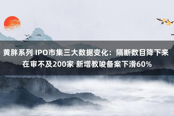 黄胖系列 IPO市集三大数据变化：隔断数目降下来 在审不及200家 新增教唆备案下滑60%